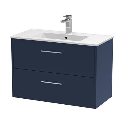 [BFPF2926B] Winshill Contemporary 2 Drawer Wall Hung Vanity Unit with Minimalist Basin, Dark Blue, 800mm - Cutout