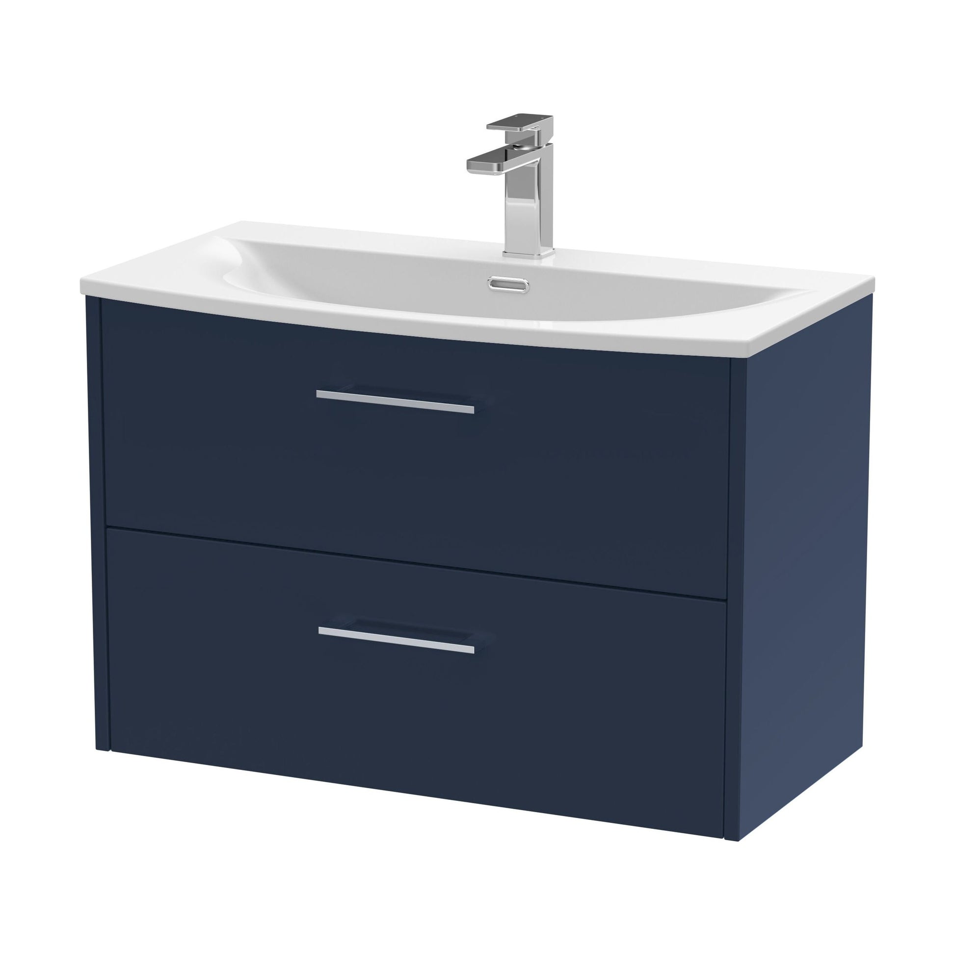 [BFPF2926G] Winshill Contemporary 2 Drawer Wall Hung Vanity Unit with Curved Basin, Dark Blue, 800mm - Cutout