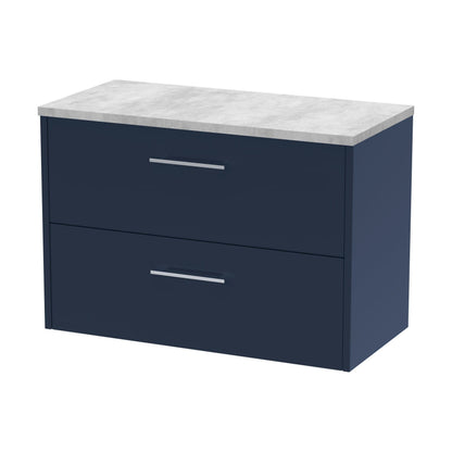 [BFPF2926LBG] Winshill Contemporary 2 Drawer Wall Hung Vanity Unit with Laminate Worktop, Woodgrain Dark Grey, 800mm - Cutout