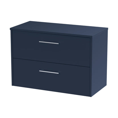 [BFPF2926W] Winshill Contemporary 2 Drawer Wall Hung Vanity Unit with Worktop, Dark Blue, 800mm - Cutout