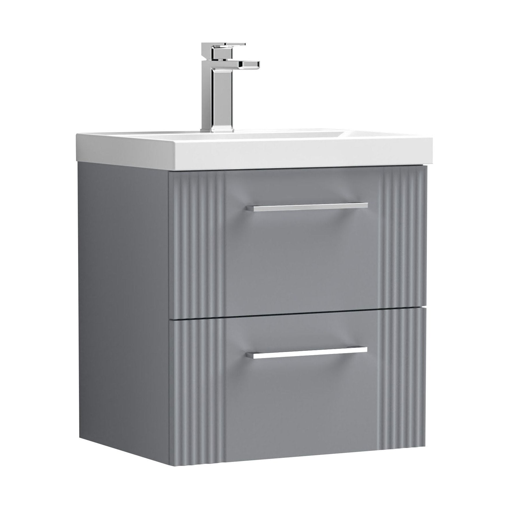 [BFPF292A] Belvide Partial Fluted 2 Drawer Wall Hung Vanity Unit with Mid-Edge 1 Tap Hole Ceramic Basin - Cutout