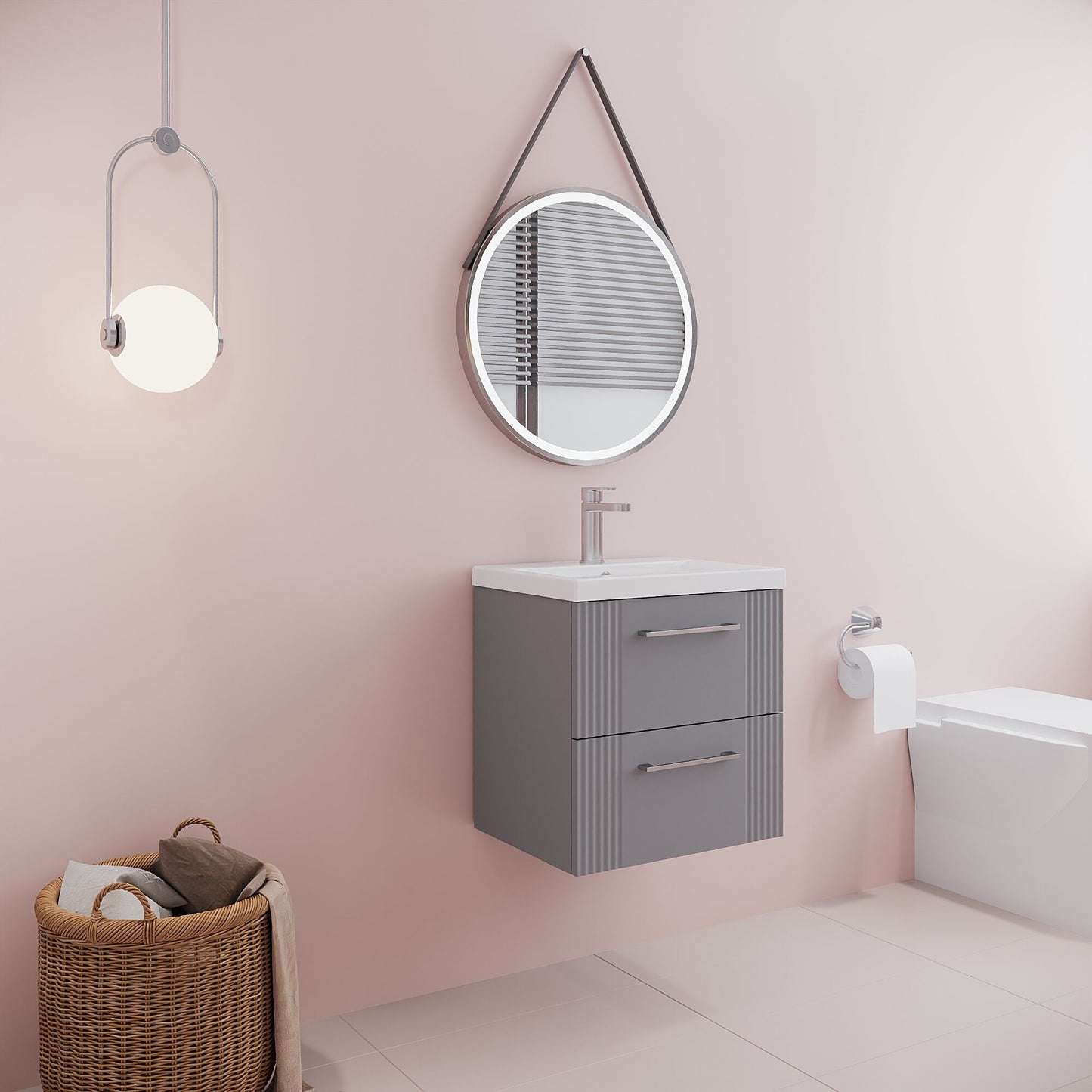 [BFPF292A] Belvide Partial Fluted 2 Drawer Wall Hung Vanity Unit with Mid-Edge 1 Tap Hole Ceramic Basin - Lifestyle 3