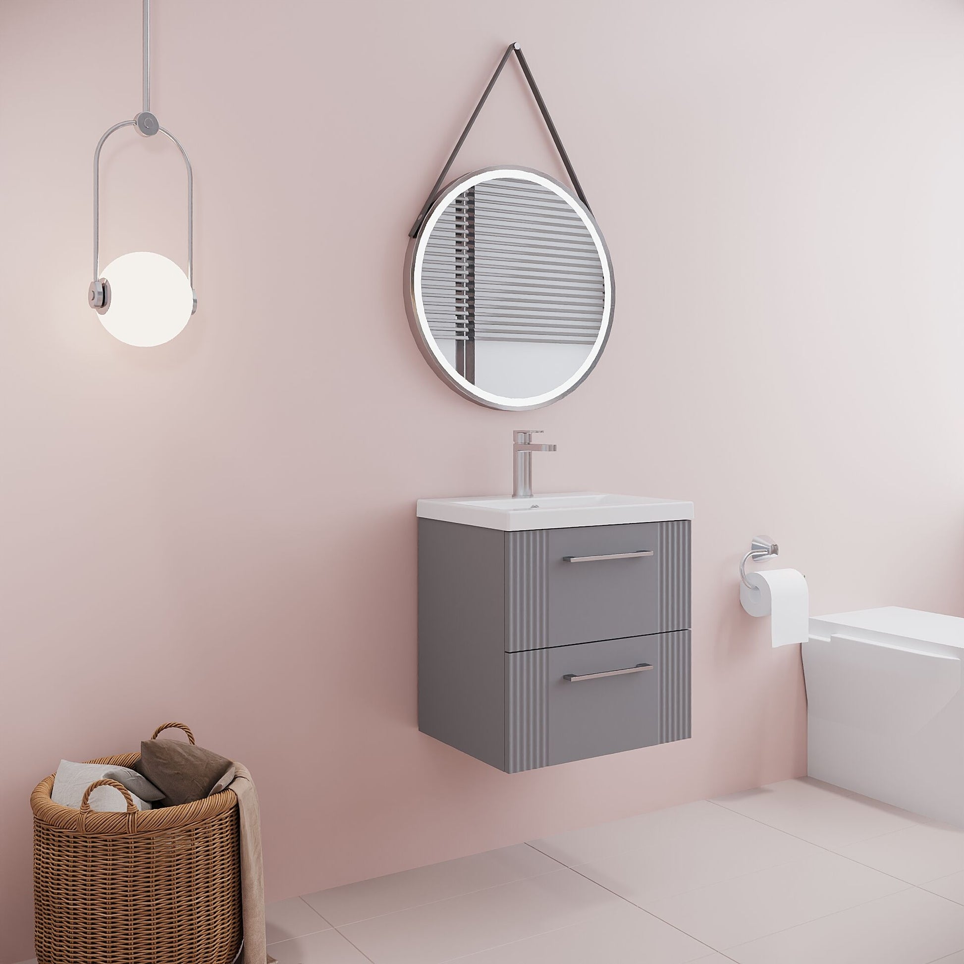 [BFPF292A] Belvide Partial Fluted 2 Drawer Wall Hung Vanity Unit with Mid-Edge 1 Tap Hole Ceramic Basin - Lifestyle 3