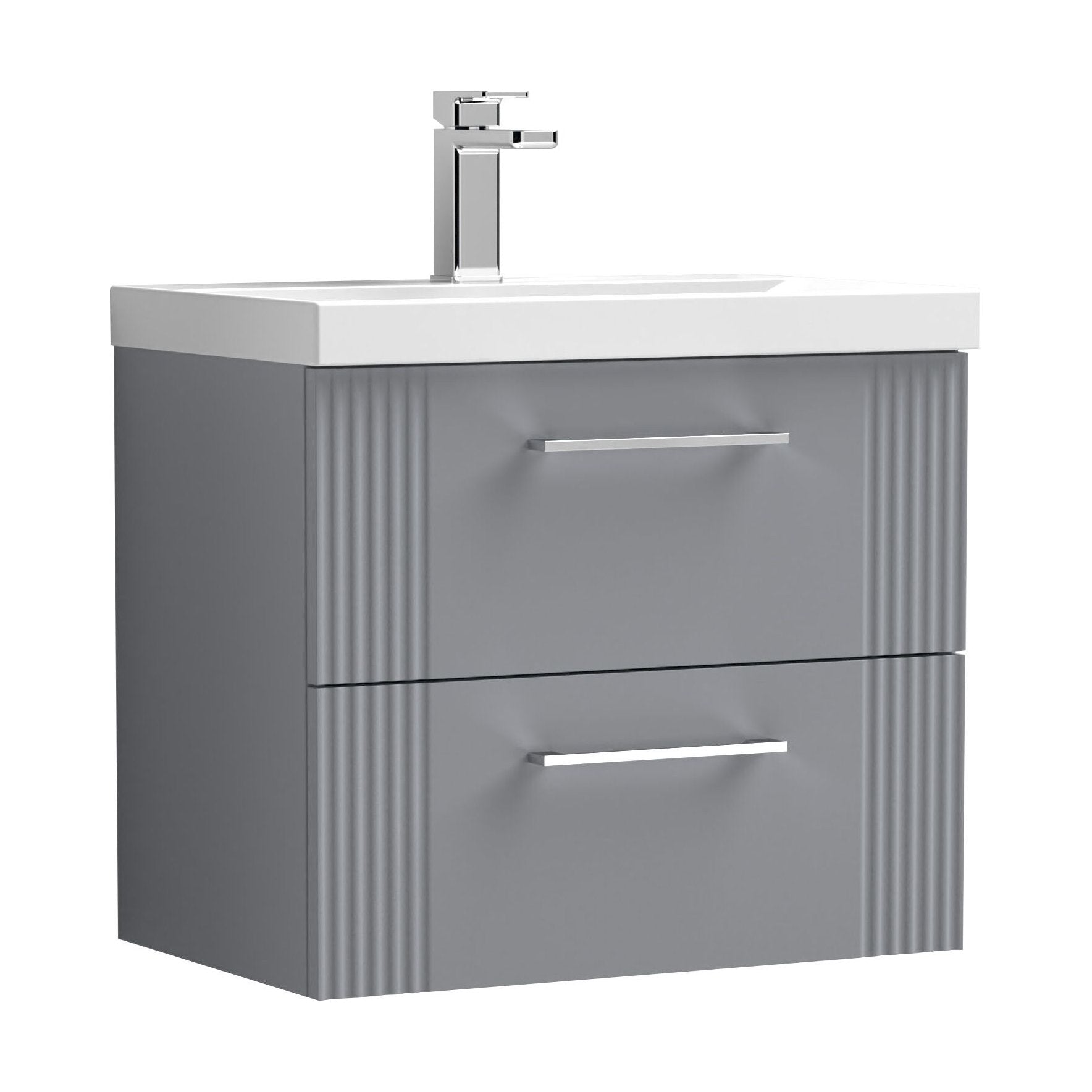 [BFPF293A] Belvide Partial Fluted 2 Drawer Wall Hung Vanity Unit with Mid-Edge 1 Tap Hole Ceramic Basin - Cutout