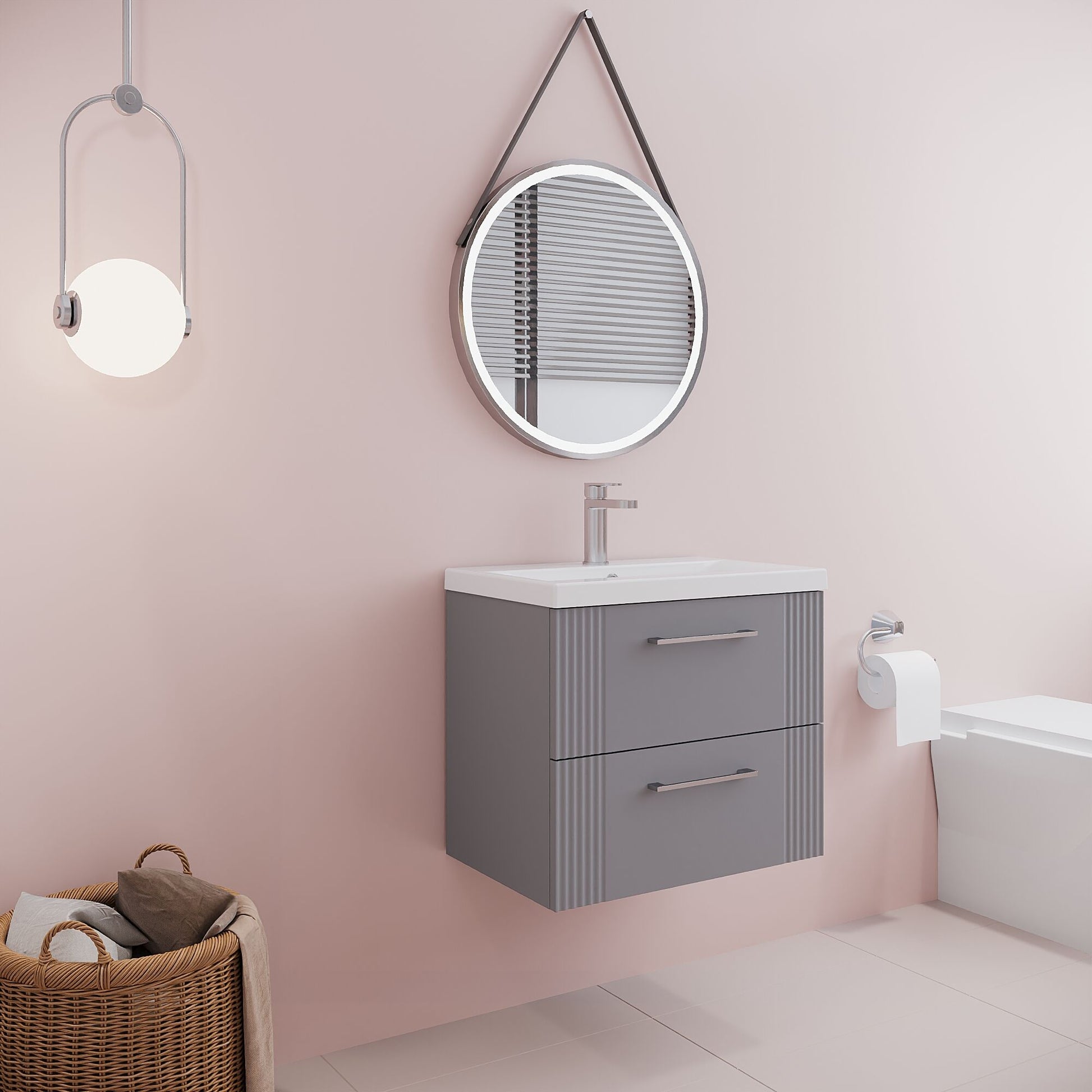 [BFPF293A] Belvide Partial Fluted 2 Drawer Wall Hung Vanity Unit with Mid-Edge 1 Tap Hole Ceramic Basin - Lifestyle 3