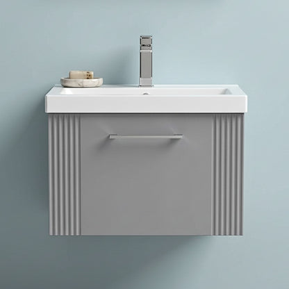 [BFPF294A] Belvide Partial Fluted 1 Drawer Wall Hung Vanity Unit with Mid-Edge 1 Tap Hole Ceramic Basin - Silo