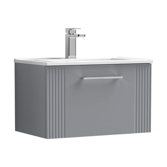 [BFPF294B] Partial Fluted 1 Drawer Wall Hung Vanity Unit with 1 Tap Hole Minimalist Basin - 600mm - Satin Grey - Cutout