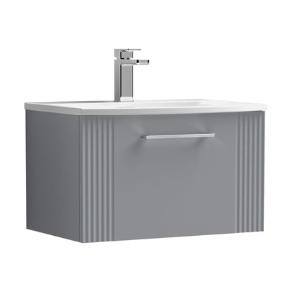 [BFPF294G] Partial Fluted 1 Drawer Wall Hung Vanity Unit with 1 Tap Hole Curved Basin- 600mm - Satin Grey - Cutout