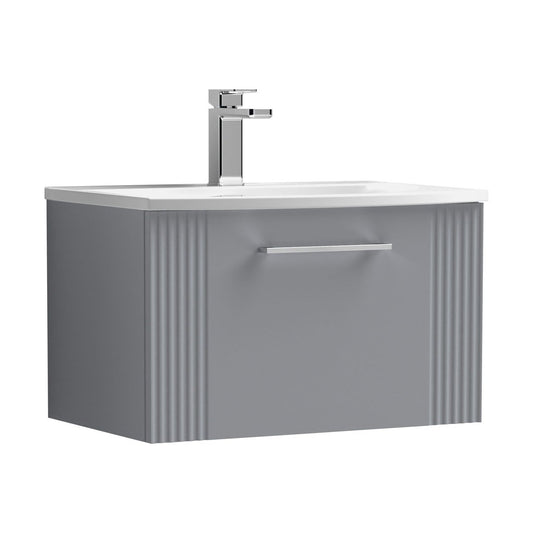 [BFPF294G] Partial Fluted 1 Drawer Wall Hung Vanity Unit with 1 Tap Hole Curved Basin- 600mm - Satin Grey - Cutout