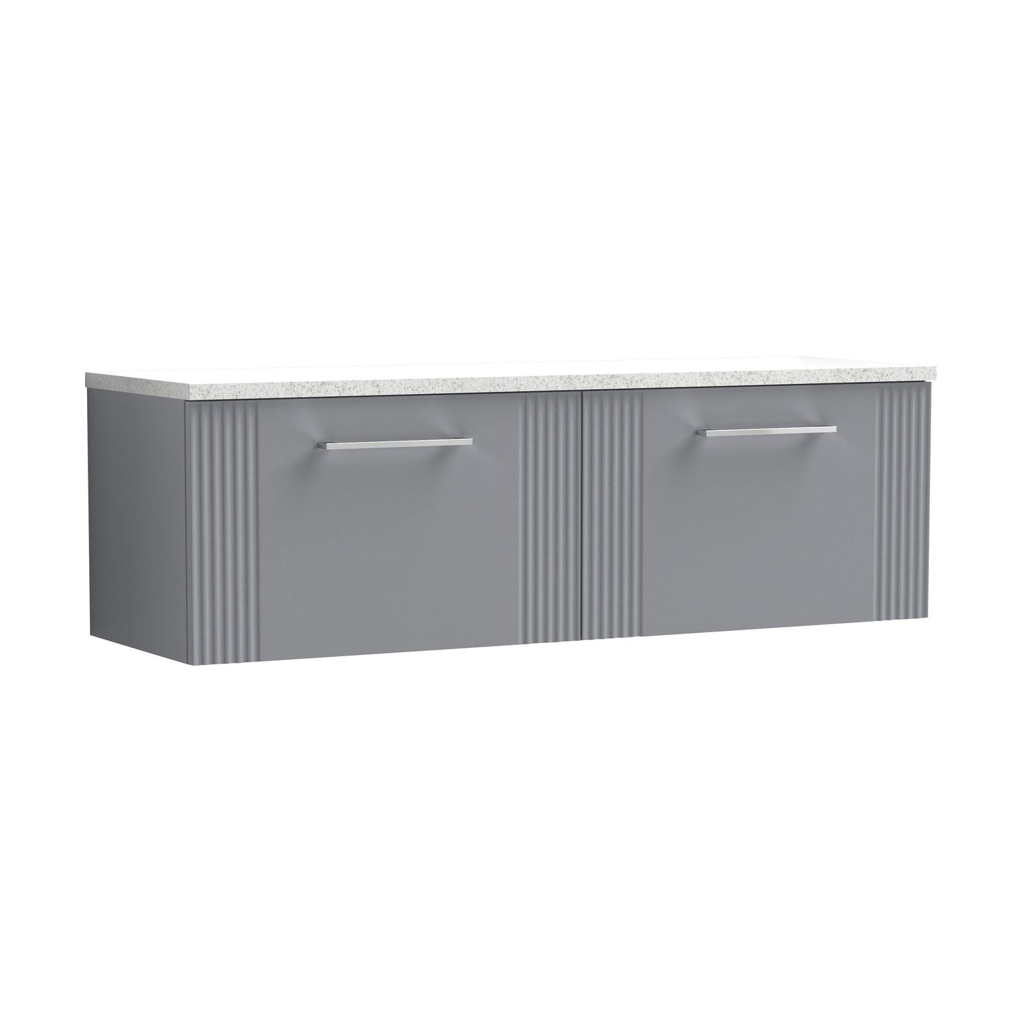[BFPF294LSW2] Partial Fluted 2 Drawer Wall Hung Vanity Unit with Sparkling White Laminate Worktop - 1200mm - Satin Grey - Cutout