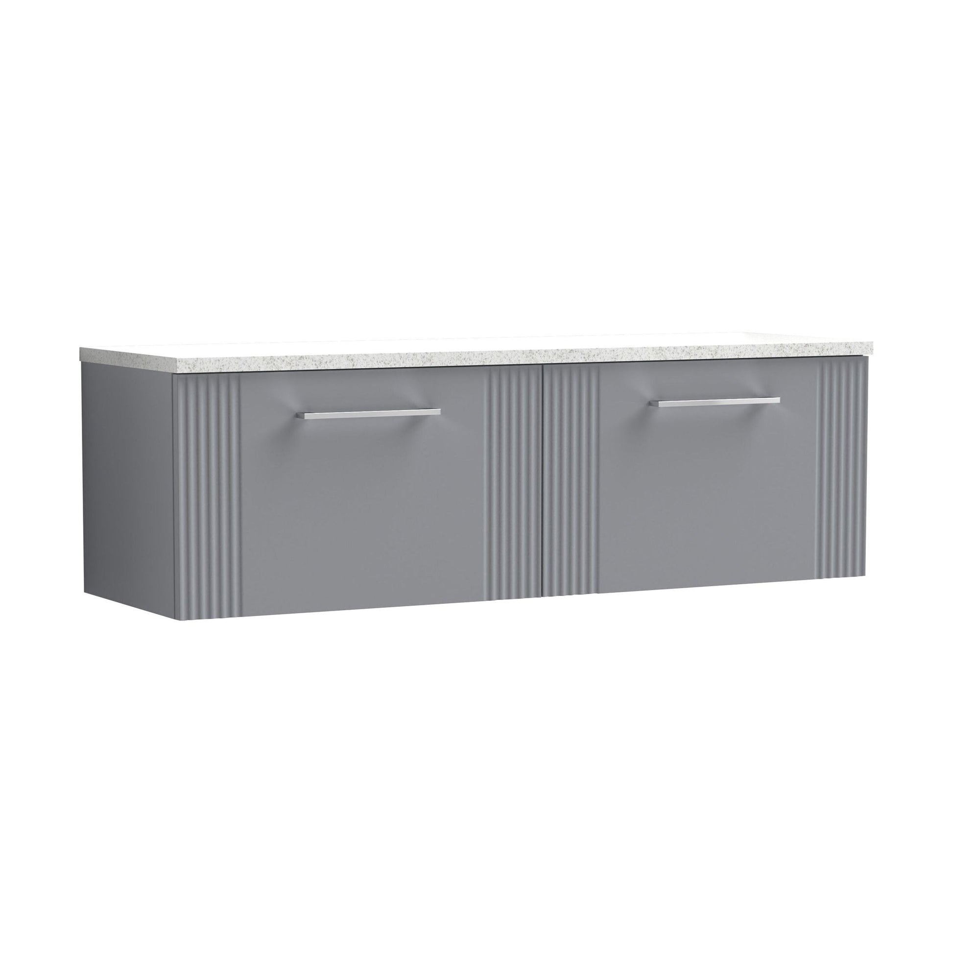 [BFPF294LSW2] Partial Fluted 2 Drawer Wall Hung Vanity Unit with Sparkling White Laminate Worktop - 1200mm - Satin Grey - Cutout
