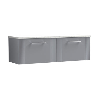[BFPF294LSW2] Partial Fluted 2 Drawer Wall Hung Vanity Unit with Sparkling White Laminate Worktop - 1200mm - Satin Grey - Cutout