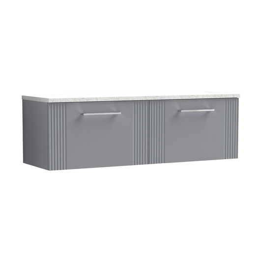 [BFPF294LSW2] Partial Fluted 2 Drawer Wall Hung Vanity Unit with Sparkling White Laminate Worktop - 1200mm - Satin Grey - Cutout
