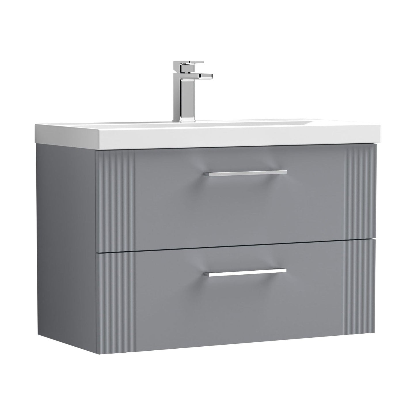 [BFPF295A] Belvide Partial Fluted 2 Drawer Wall Hung Vanity Unit with Mid-Edge 1 Tap Hole Ceramic Basin - Cutout