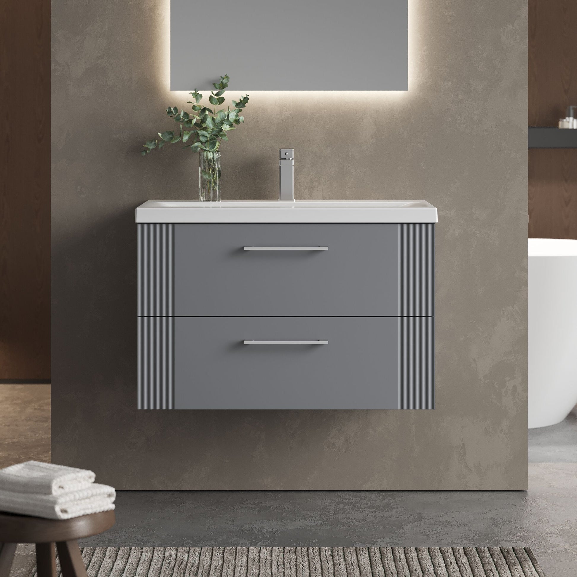 [BFPF295A] Belvide Partial Fluted 2 Drawer Wall Hung Vanity Unit with Mid-Edge 1 Tap Hole Ceramic Basin - Lifestyle 1