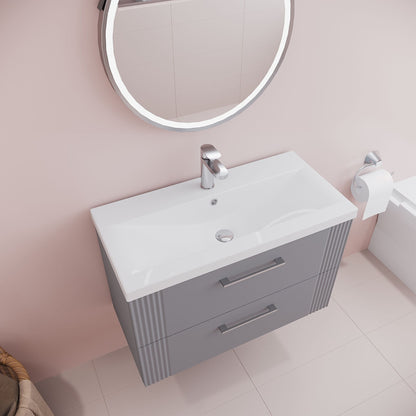 [BFPF295A] Belvide Partial Fluted 2 Drawer Wall Hung Vanity Unit with Mid-Edge 1 Tap Hole Ceramic Basin - Lifestyle 2
