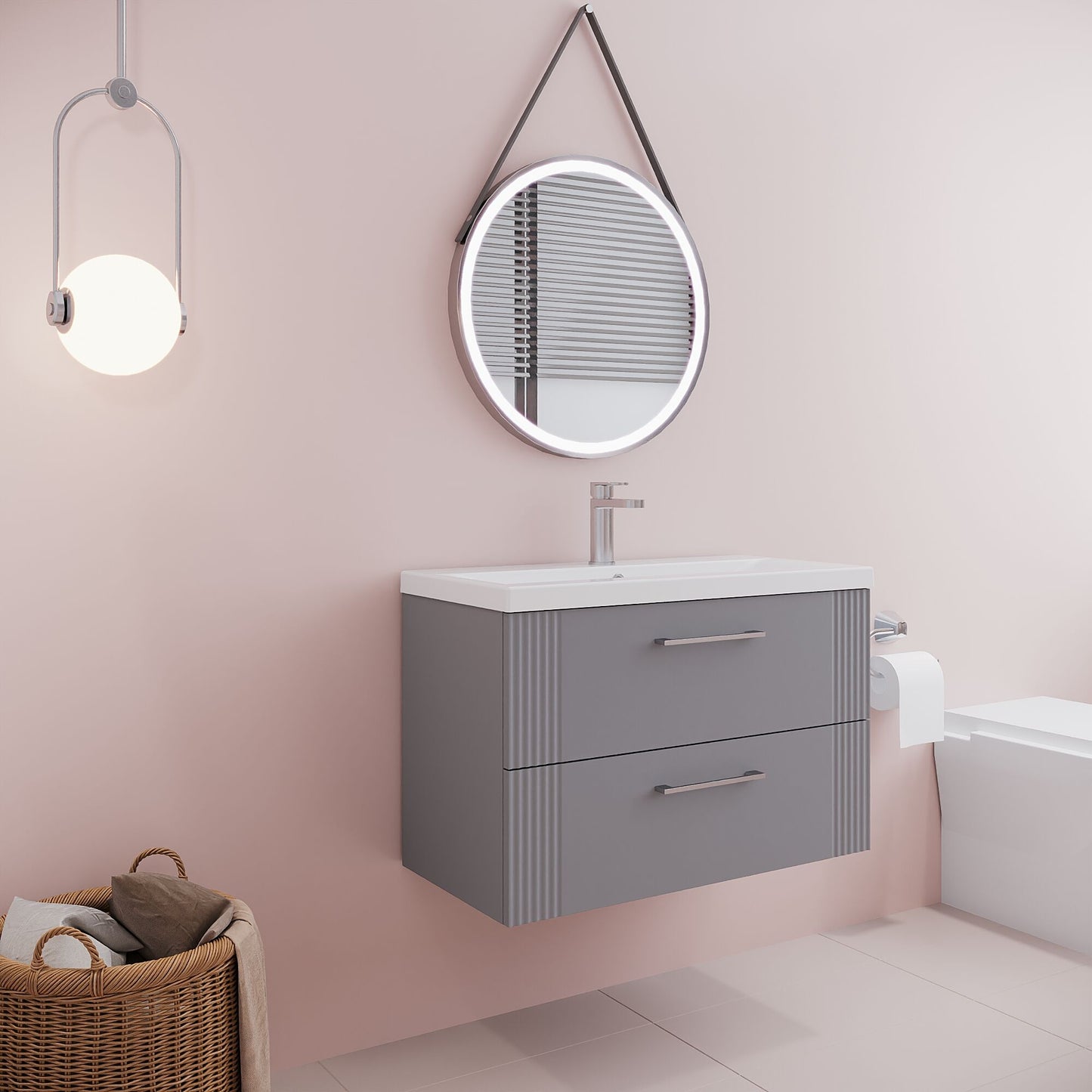 [BFPF295A] Belvide Partial Fluted 2 Drawer Wall Hung Vanity Unit with Mid-Edge 1 Tap Hole Ceramic Basin - Lifestyle 3