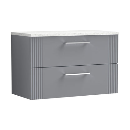 [BFPF295LSW] Partial Fluted 2 Drawer Wall Hung Vanity Unit with Sparkling White Laminate Worktop - 800mm - Satin Grey - Cutout