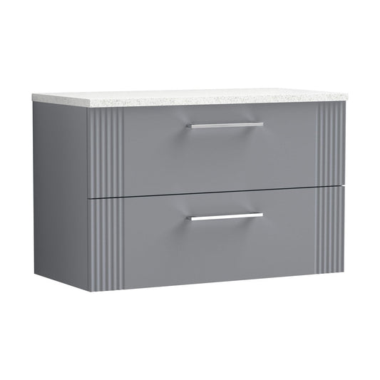 [BFPF295LSW] Partial Fluted 2 Drawer Wall Hung Vanity Unit with Sparkling White Laminate Worktop - 800mm - Satin Grey - Cutout