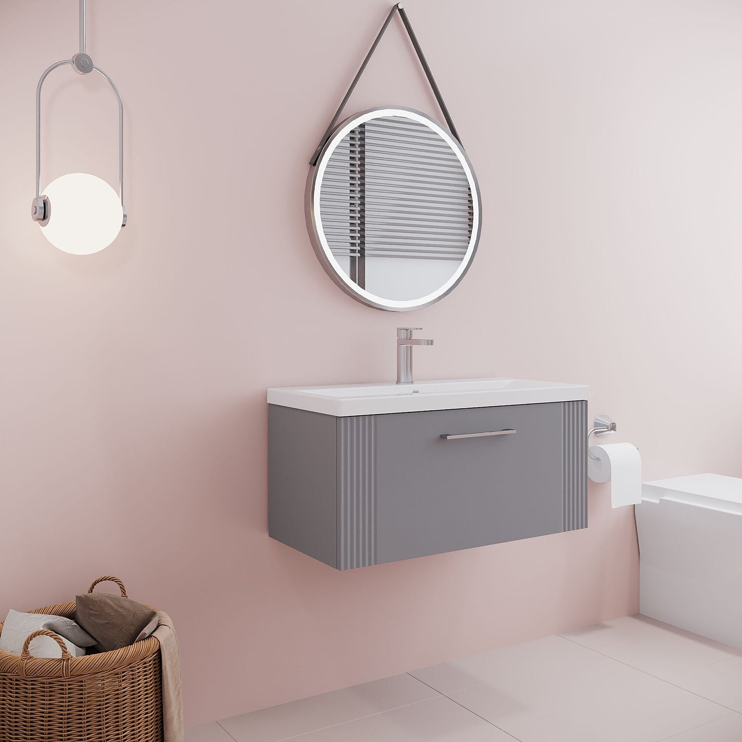 [BFPF296A] Belvide Partial Fluted 1 Drawer Wall Hung Vanity Unit with Mid-Edge 1 Tap Hole Ceramic Basin - Lifestyle 3