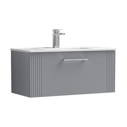 [BFPF296B] Partial Fluted 1 Drawer Wall Hung Vanity Unit with 1 Tap Hole Minimalist Basin - 800mm - Satin Grey - Cutout