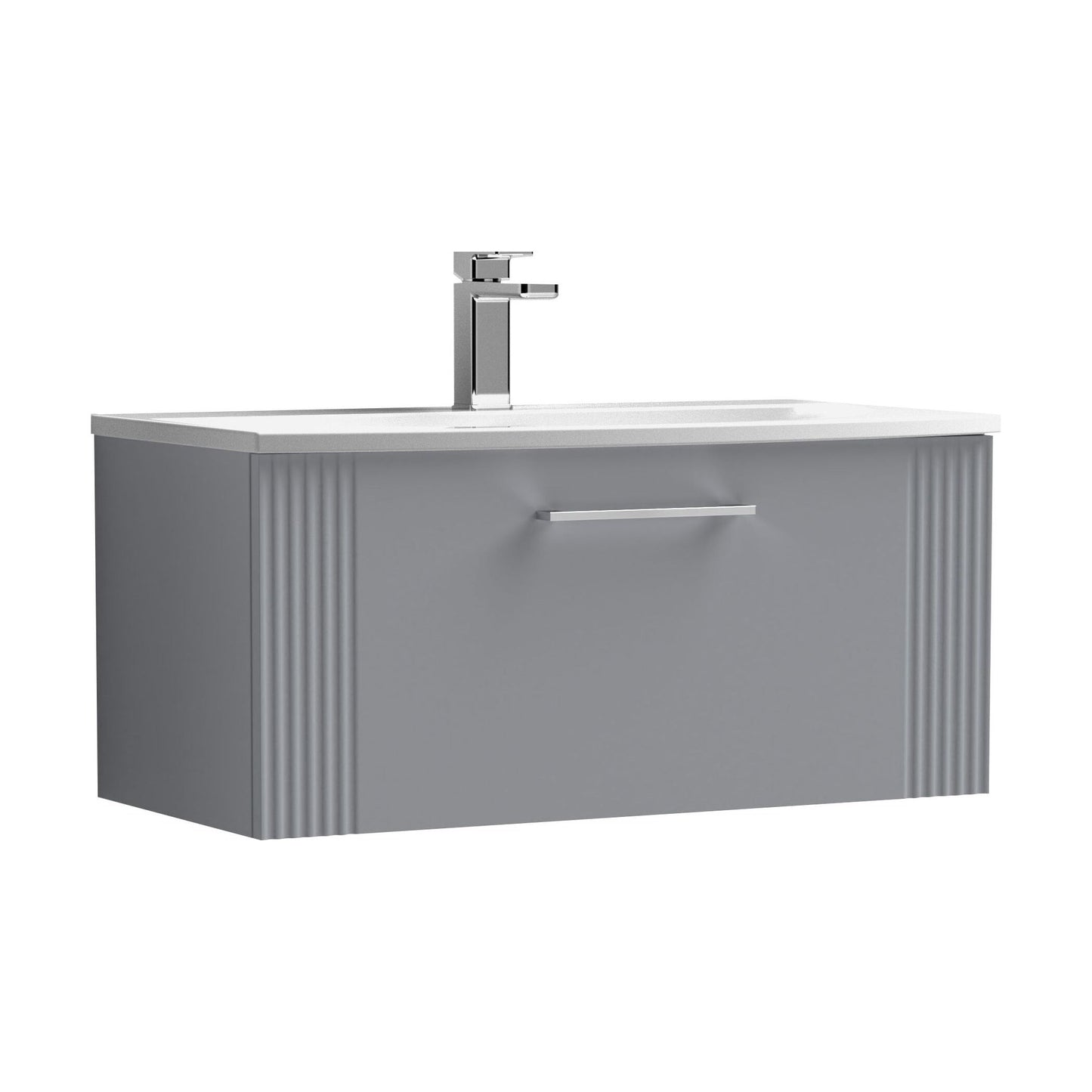 [BFPF296G] Partial Fluted 1 Drawer Wall Hung Vanity Unit with 1 Tap Hole Curved Basin- 800mm - Satin Grey - Cutout
