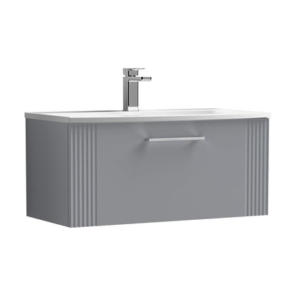 [BFPF296G] Partial Fluted 1 Drawer Wall Hung Vanity Unit with 1 Tap Hole Curved Basin- 800mm - Satin Grey - Cutout