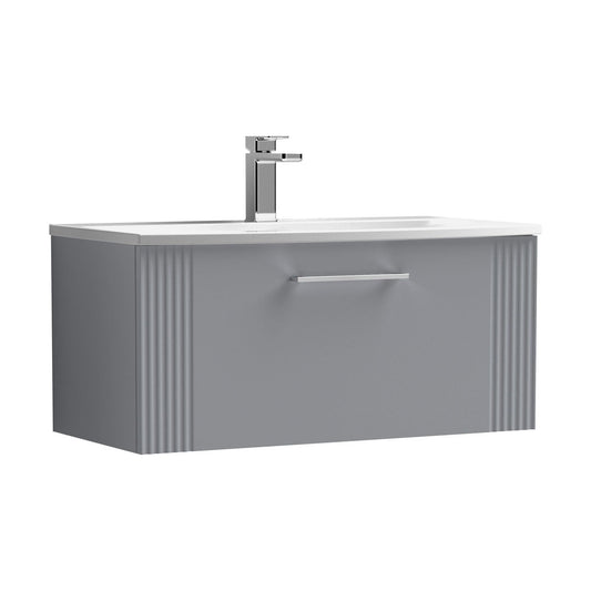 [BFPF296G] Partial Fluted 1 Drawer Wall Hung Vanity Unit with 1 Tap Hole Curved Basin- 800mm - Satin Grey - Cutout