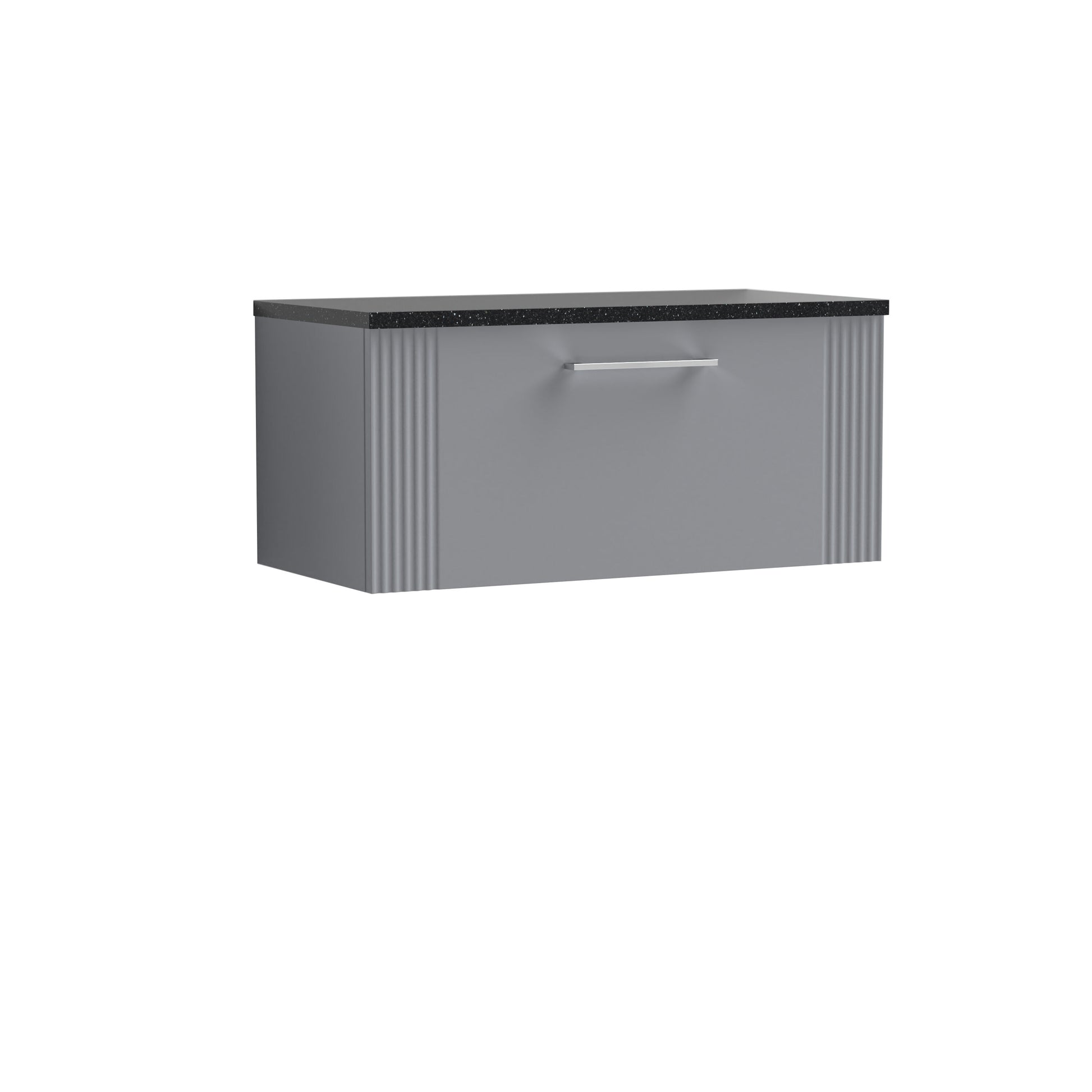[BFPF296LSB] Belvide Retro Partial Fluted 1 Drawer Wall Hung Vanity Unit with Sparkling Black Laminate Worktop, Choice of Size and Colour - Cutout