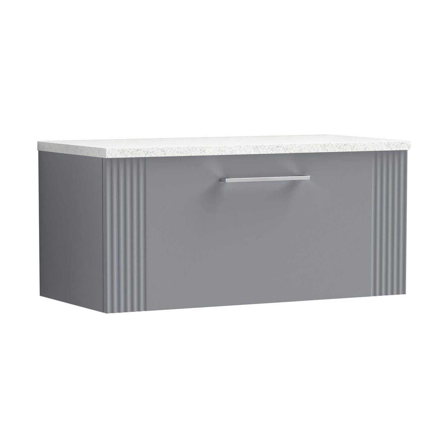 [BFPF296LSW] Partial Fluted 1 Drawer Wall Hung Vanity Unit with Sparkling White Laminate Worktop - 800mm - Satin Grey - Cutout