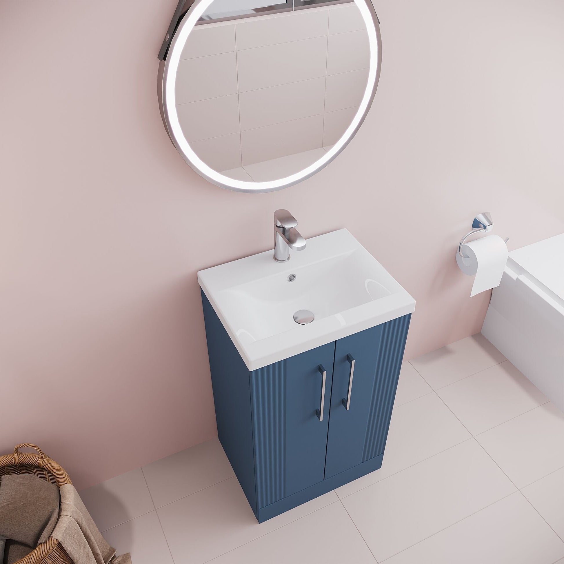 [BFPF323A] Belvide Partial Fluted 2 Door Floor Standing Vanity Unit with Mid-Edge 1 Tap Hole Ceramic Basin - Lifestyle 2