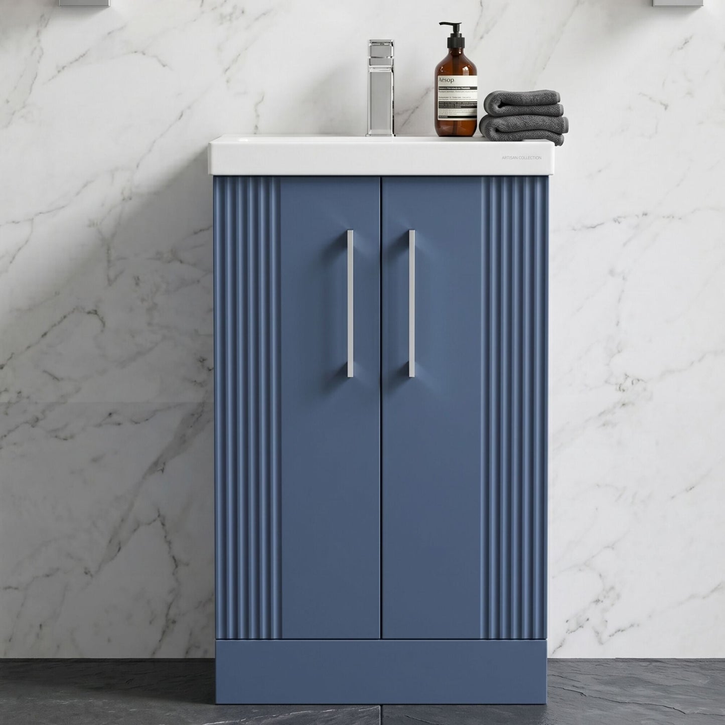 [BFPF323A] Belvide Partial Fluted 2 Door Floor Standing Vanity Unit with Mid-Edge 1 Tap Hole Ceramic Basin - Silo
