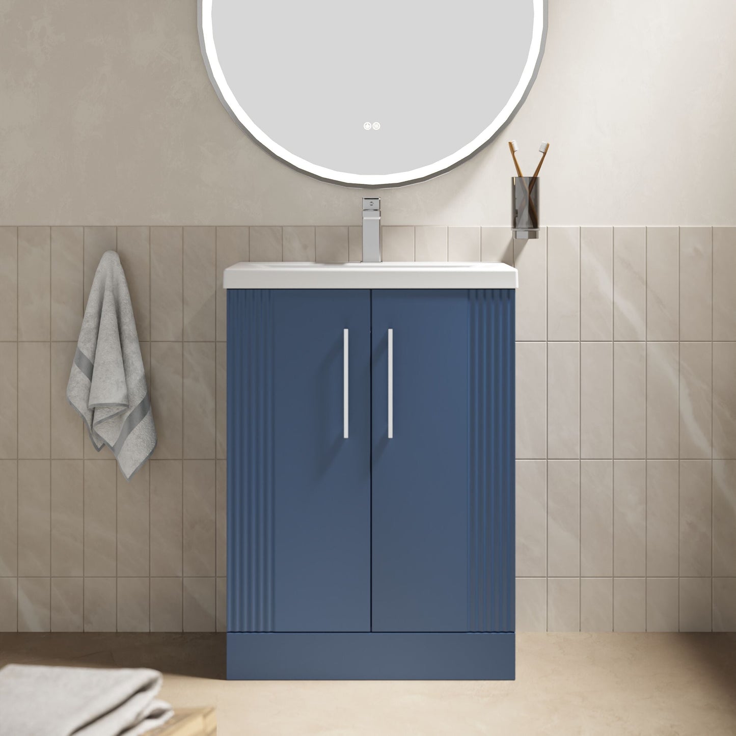 [BFPF325A] Belvide Partial Fluted 2 Door Floor Standing Vanity Unit with Mid-Edge 1 Tap Hole Ceramic Basin - Lifestyle 1