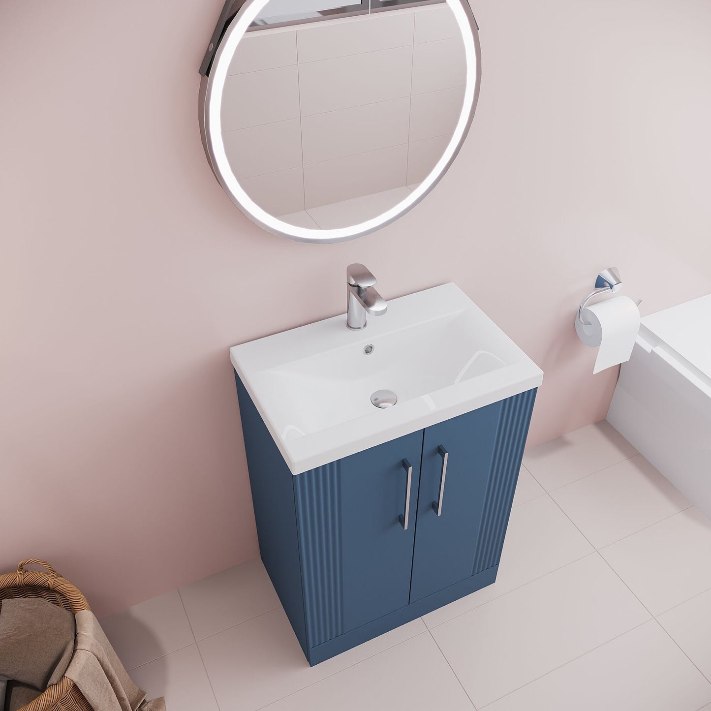 [BFPF325A] Belvide Partial Fluted 2 Door Floor Standing Vanity Unit with Mid-Edge 1 Tap Hole Ceramic Basin - Lifestyle 2