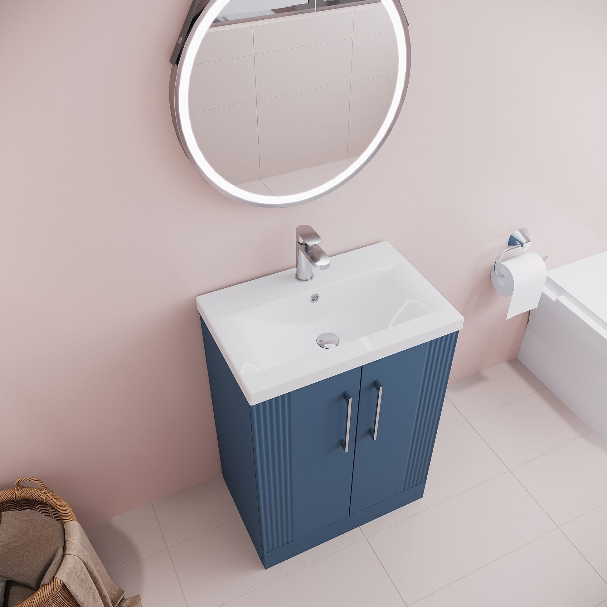 [BFPF325A] Belvide Partial Fluted 2 Door Floor Standing Vanity Unit with Mid-Edge 1 Tap Hole Ceramic Basin - Lifestyle 2