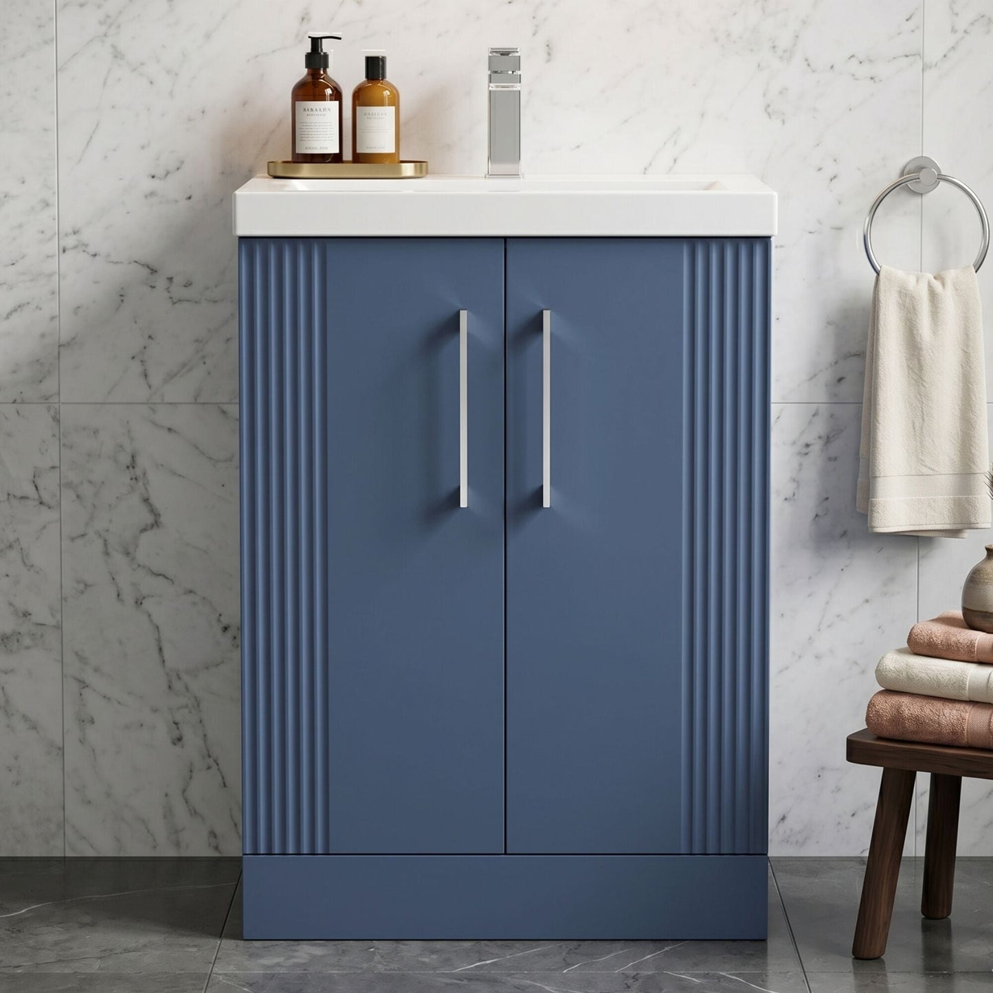 [BFPF325A] Belvide Partial Fluted 2 Door Floor Standing Vanity Unit with Mid-Edge 1 Tap Hole Ceramic Basin - Silo