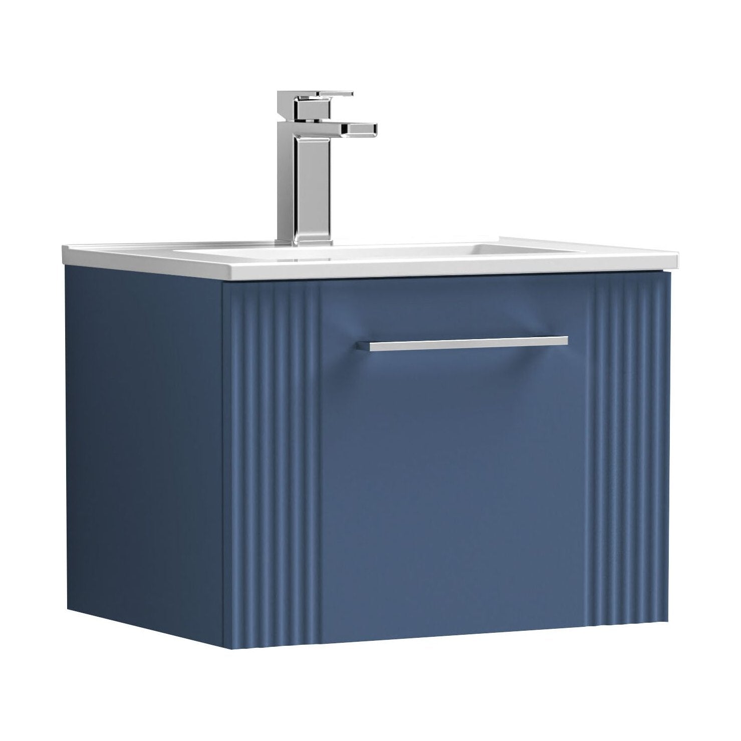 [BFPF391B] Partial Fluted 1 Drawer Wall Hung Vanity Unit with 1 Tap Hole Minimalist Basin - 500mm - Satin Blue - Cutout