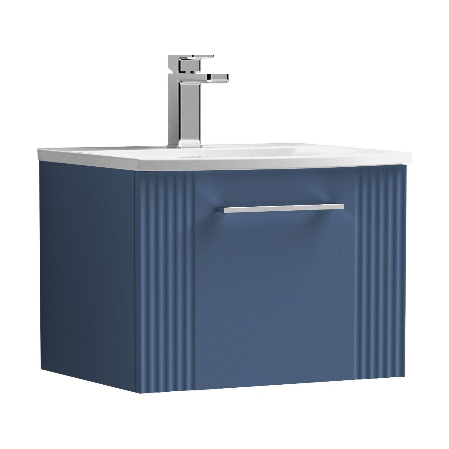 [BFPF391G] Partial Fluted 1 Drawer Wall Hung Vanity Unit with 1 Tap Hole Curved Basin- 500mm - Satin Blue - Cutout