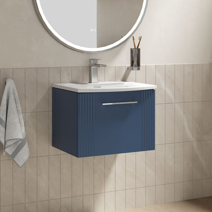 [BFPF391G] Partial Fluted 1 Drawer Wall Hung Vanity Unit with 1 Tap Hole Curved Basin- 500mm - Satin Blue - Lifestyle 3
