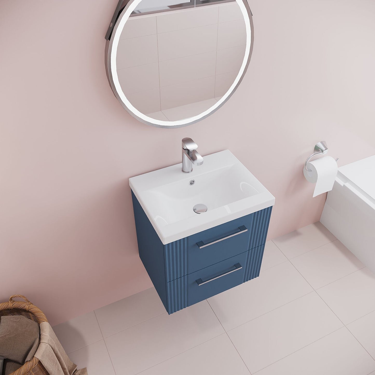 [BFPF392A] Belvide Partial Fluted 2 Drawer Wall Hung Vanity Unit with Mid-Edge 1 Tap Hole Ceramic Basin - Lifestyle 2