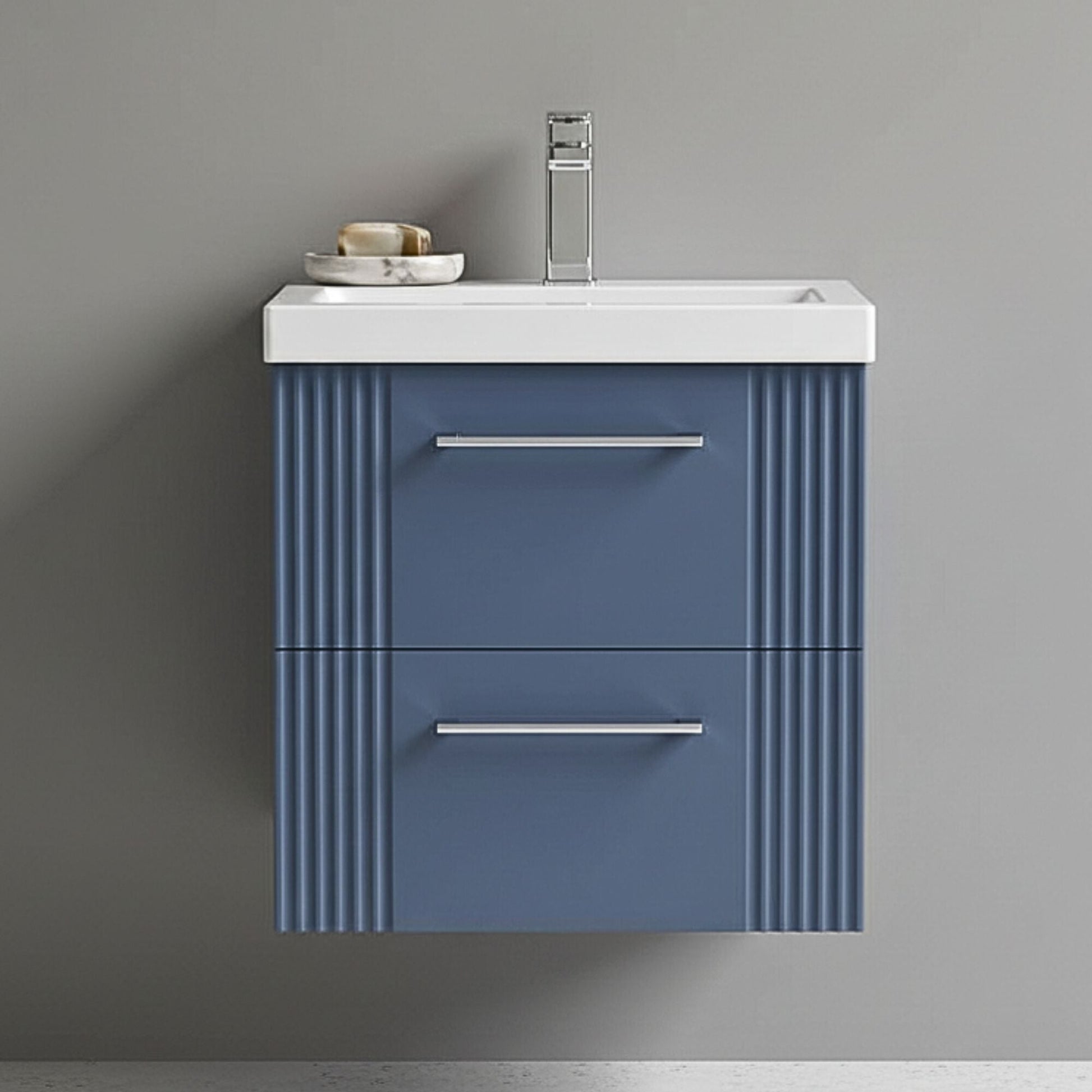 [BFPF392A] Belvide Partial Fluted 2 Drawer Wall Hung Vanity Unit with Mid-Edge 1 Tap Hole Ceramic Basin - Silo