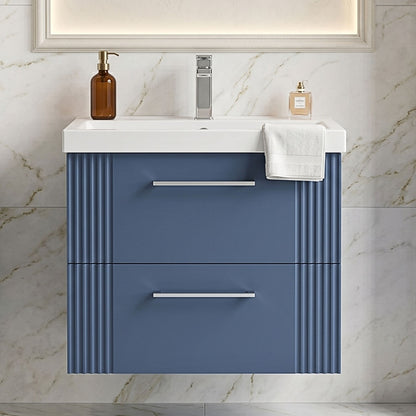[BFPF393A] Belvide Partial Fluted 2 Drawer Wall Hung Vanity Unit with Mid-Edge 1 Tap Hole Ceramic Basin - Silo