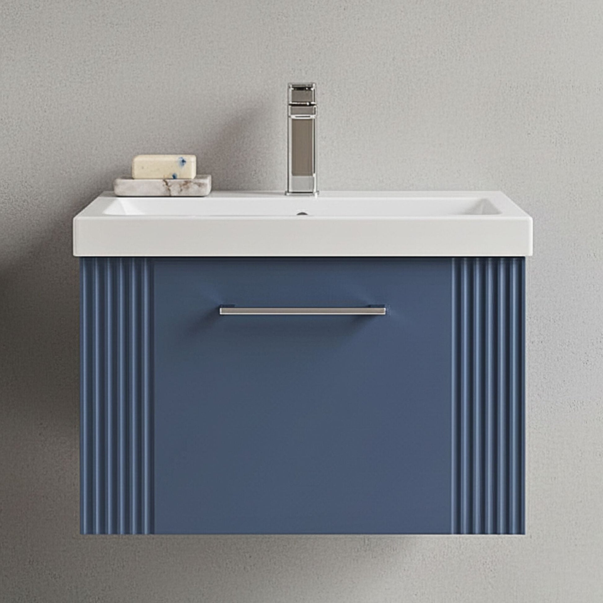 [BFPF394A] Belvide Partial Fluted 1 Drawer Wall Hung Vanity Unit with Mid-Edge 1 Tap Hole Ceramic Basin - Silo