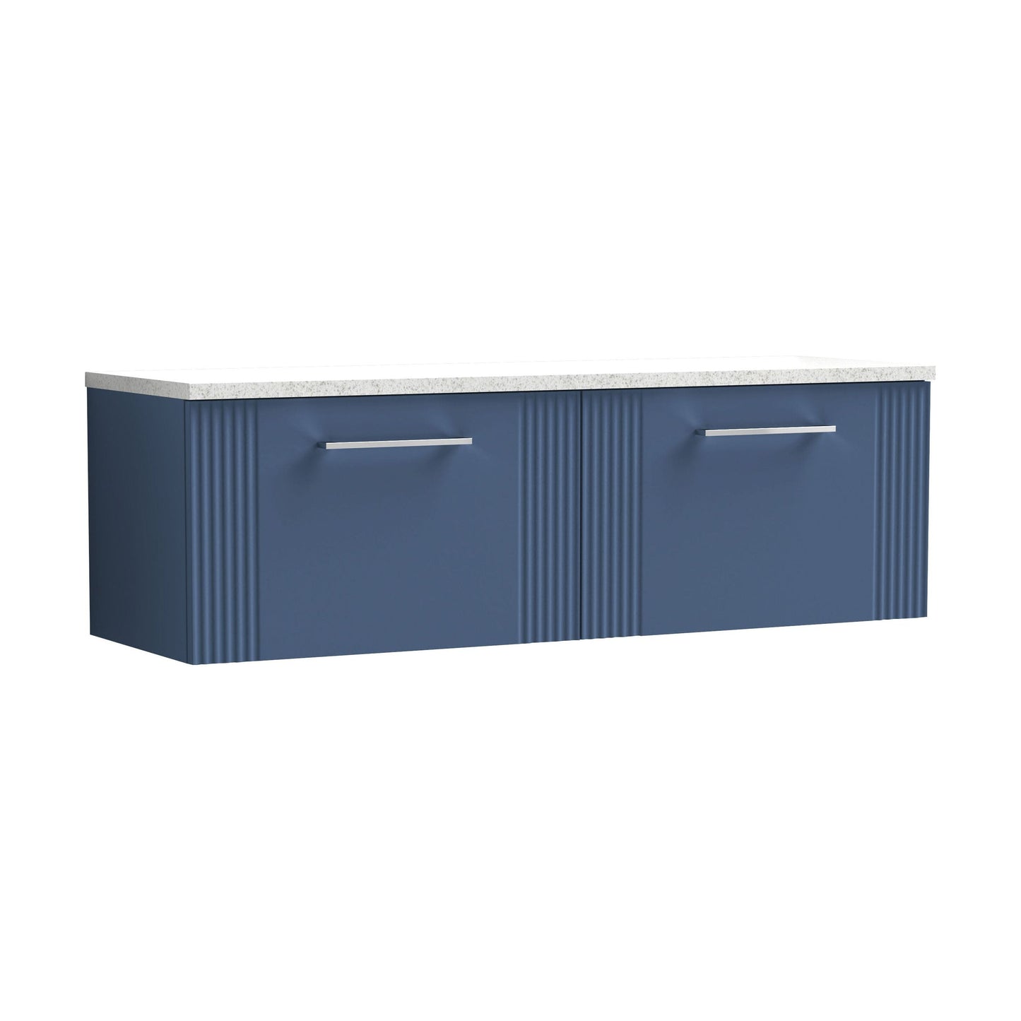 [BFPF394LSW2] Partial Fluted 2 Drawer Wall Hung Vanity Unit with Sparkling White Laminate Worktop - 1200mm - Satin Blue - Cutout