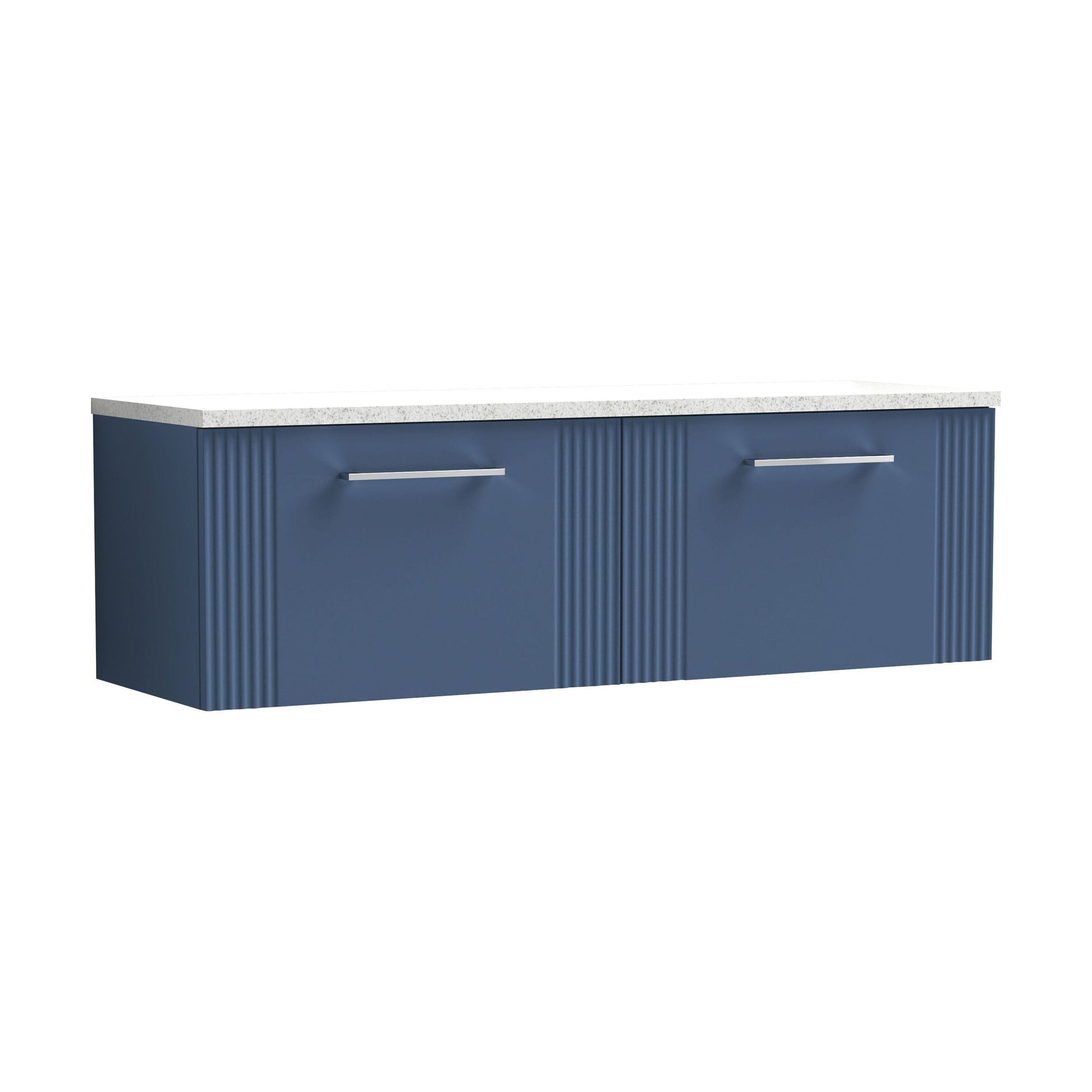 [BFPF394LSW2] Partial Fluted 2 Drawer Wall Hung Vanity Unit with Sparkling White Laminate Worktop - 1200mm - Satin Blue - Cutout