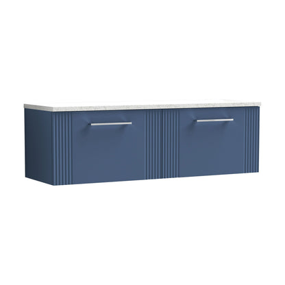 [BFPF394LSW2] Partial Fluted 2 Drawer Wall Hung Vanity Unit with Sparkling White Laminate Worktop - 1200mm - Satin Blue - Cutout