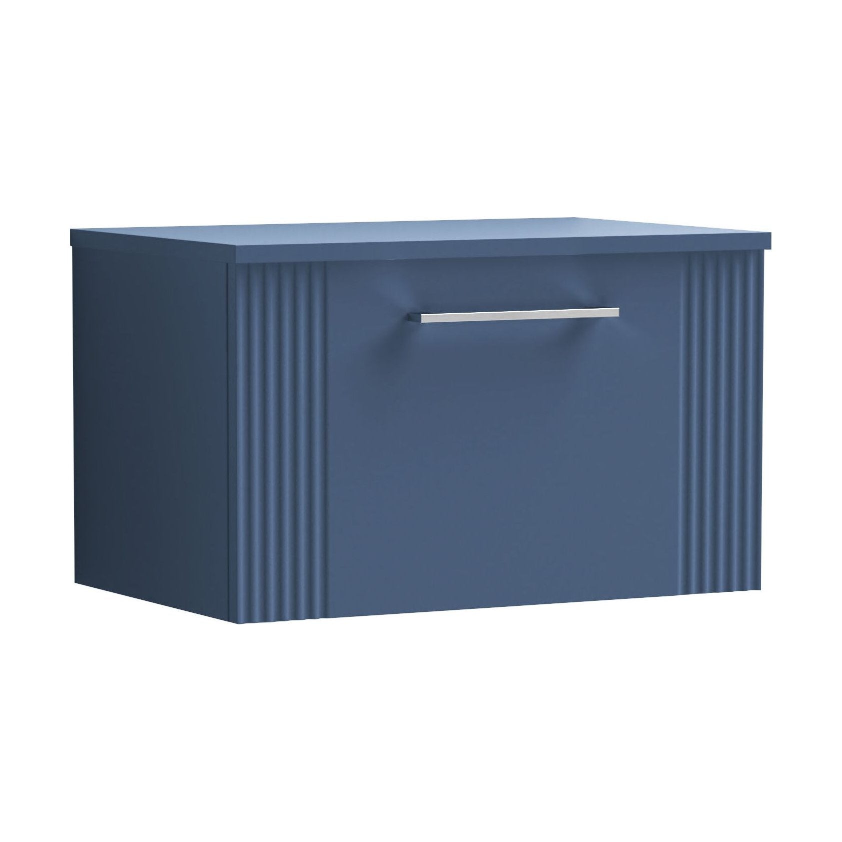 [BFPF394W] Partial Fluted 1 Drawer Wall Hung Vanity Unit with Colour Coordinating Laminate Worktop - 600mm - Satin Blue - Cutout
