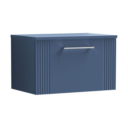 [BFPF394W] Partial Fluted 1 Drawer Wall Hung Vanity Unit with Colour Coordinating Laminate Worktop - 600mm - Satin Blue - Cutout