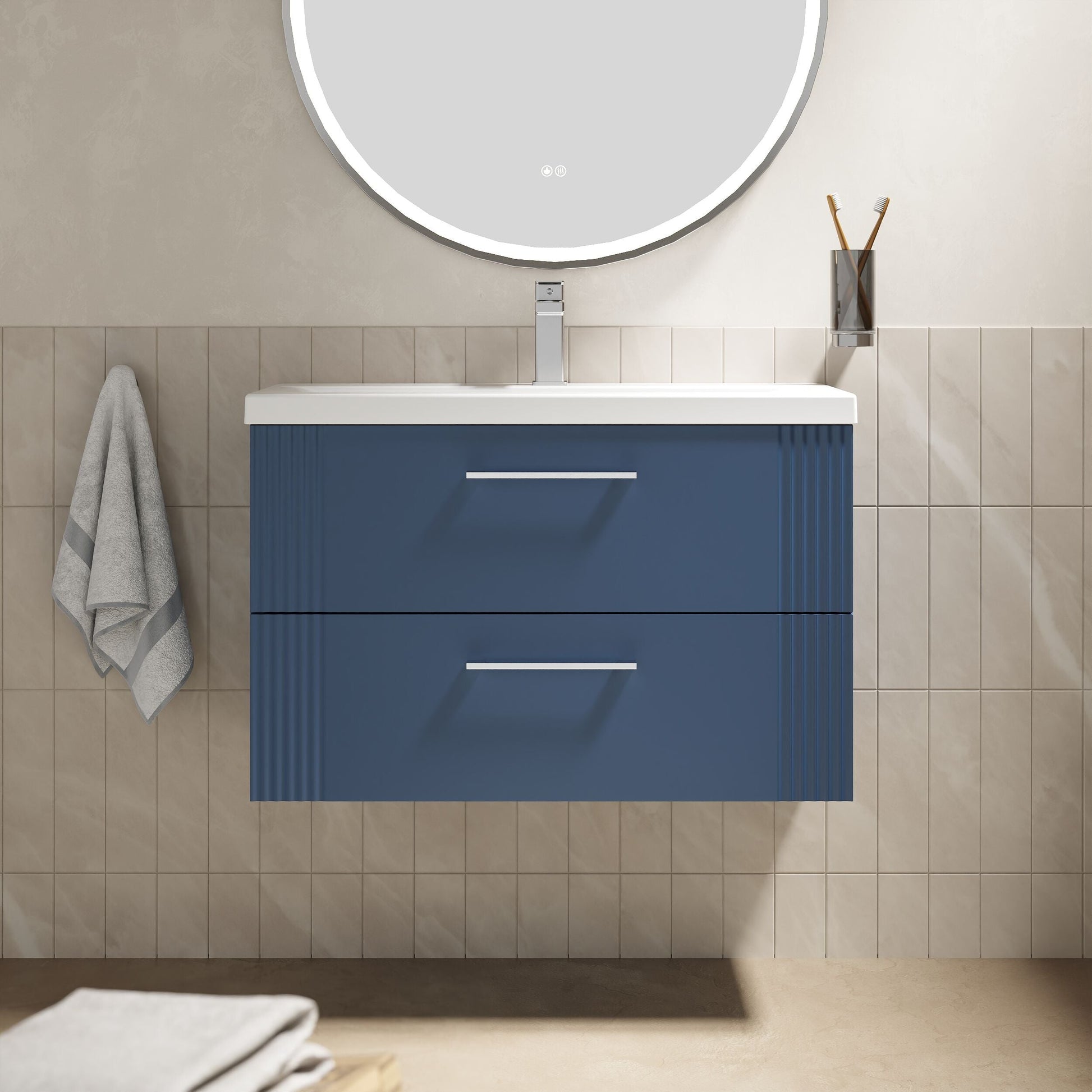 [BFPF395A] Belvide Partial Fluted 2 Drawer Wall Hung Vanity Unit with Mid-Edge 1 Tap Hole Ceramic Basin - Lifestyle 1