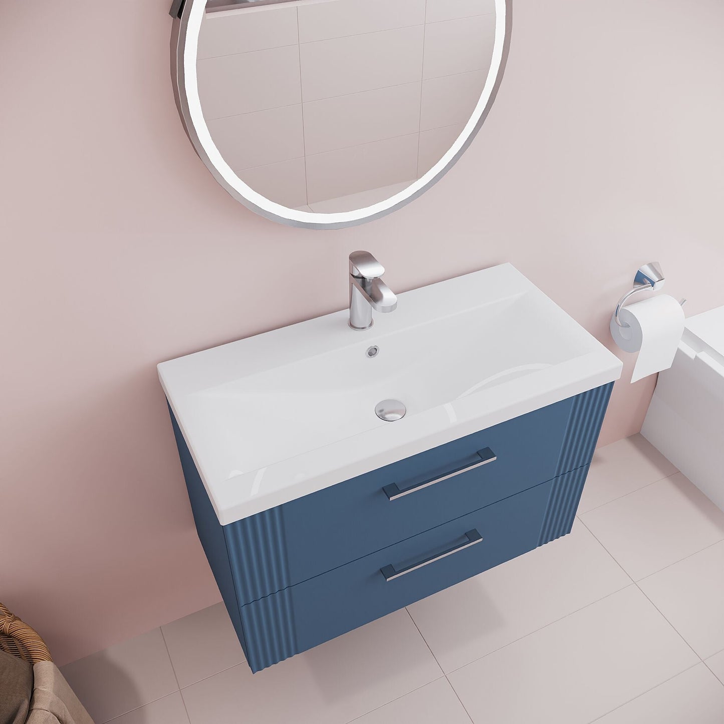 [BFPF395A] Belvide Partial Fluted 2 Drawer Wall Hung Vanity Unit with Mid-Edge 1 Tap Hole Ceramic Basin - Lifestyle 2